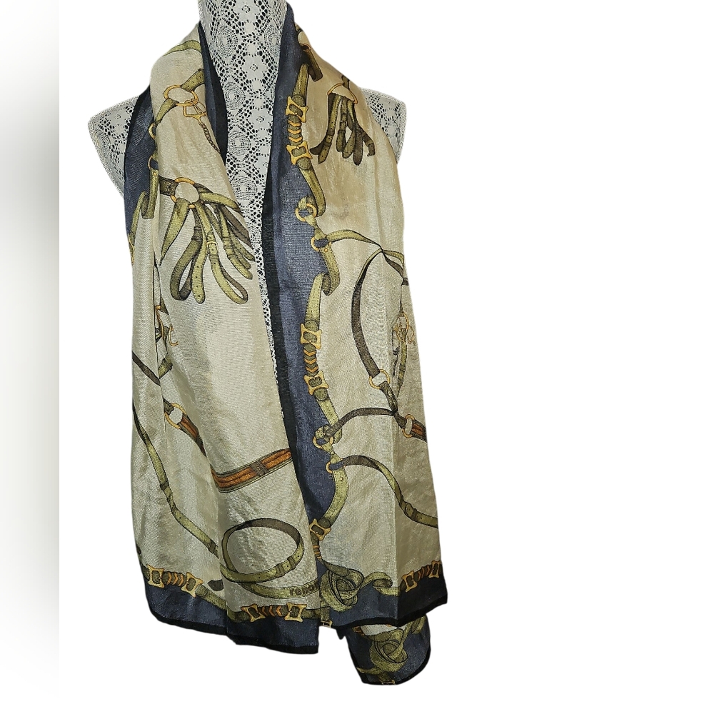 RENOMA Equestrian Theme Beige and Black Scarf